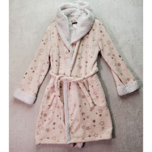 Em & Alfie Robe Girl One Size Pink Star Fleece Sequin Blessed On Back Drawstring